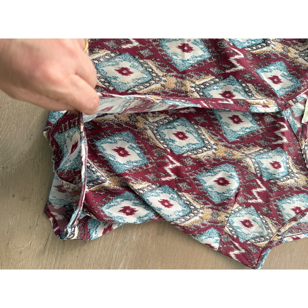 Olive Tree Womens Ikat Diamond Geometric Camisole Top Burgundy Teal Boho Small - Picture 9 of 9